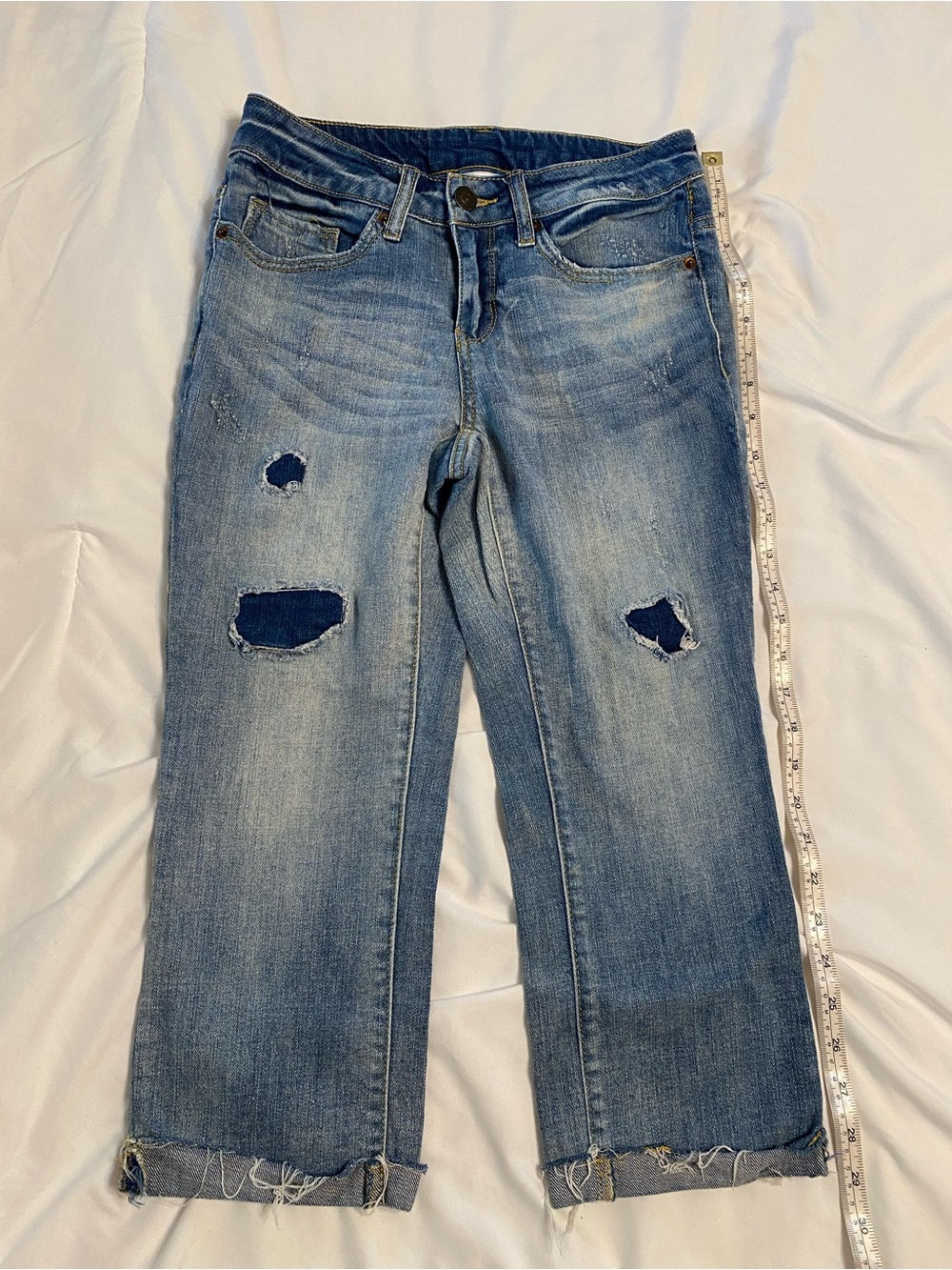 Time and True Distressed Light Blue Women’s Cropped Jeans